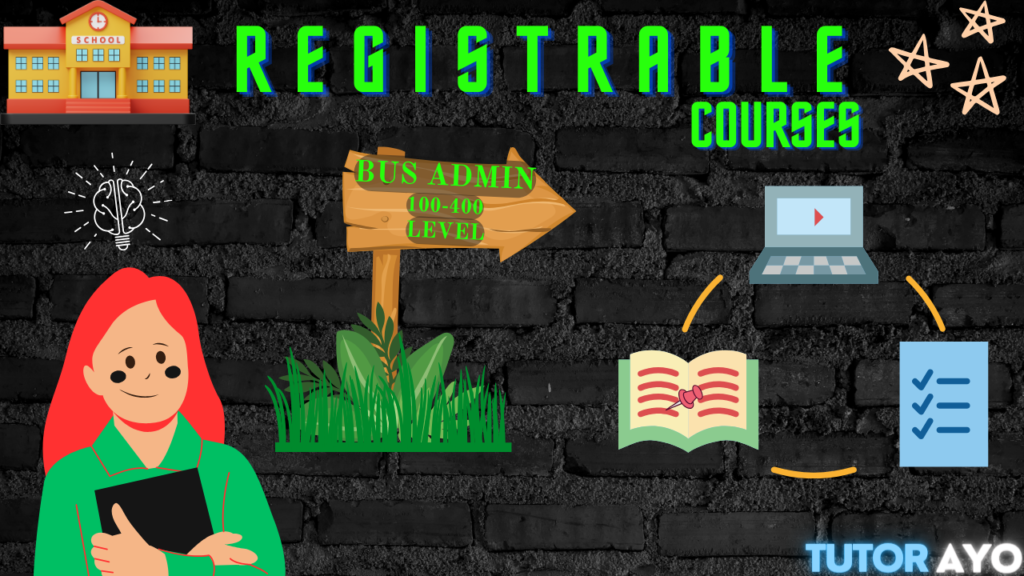 Registrable courses and fee guide for Business Administration 100 lto 400 level in NOUN